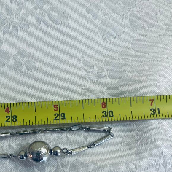 Vintage Silver Tone Bead Ball Link Long / Layered Chain Necklace, Sphere Fashion - Picture 10 of 12